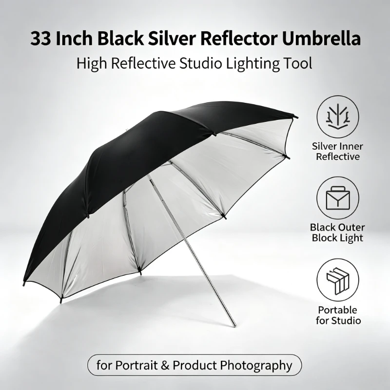 Photography Lighting With Umbrella - Payung Reflektif Hitam Tahan Lama 33-inci